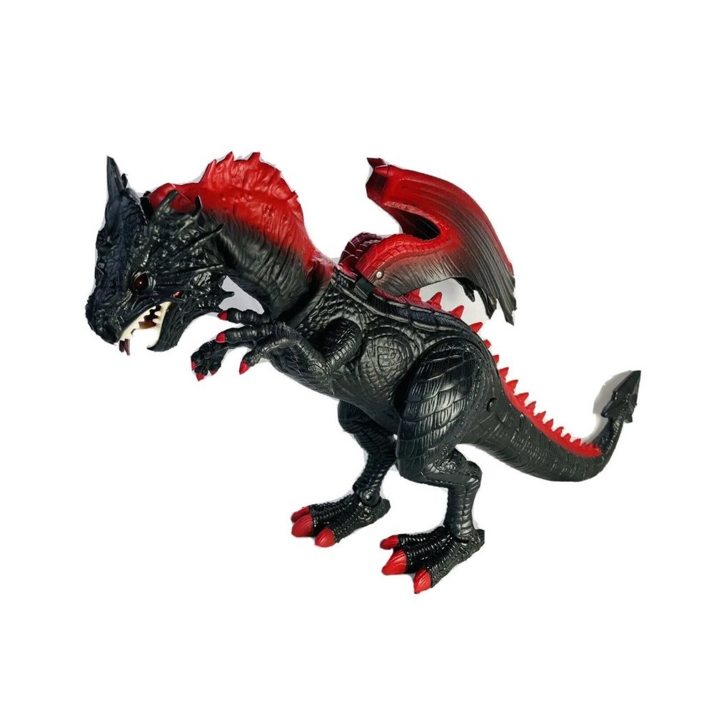 Dragon Large Toy 18 Inch Walking Roaring Moving Dragon-Lighted Red Eyes Black - Picture 2 of 12